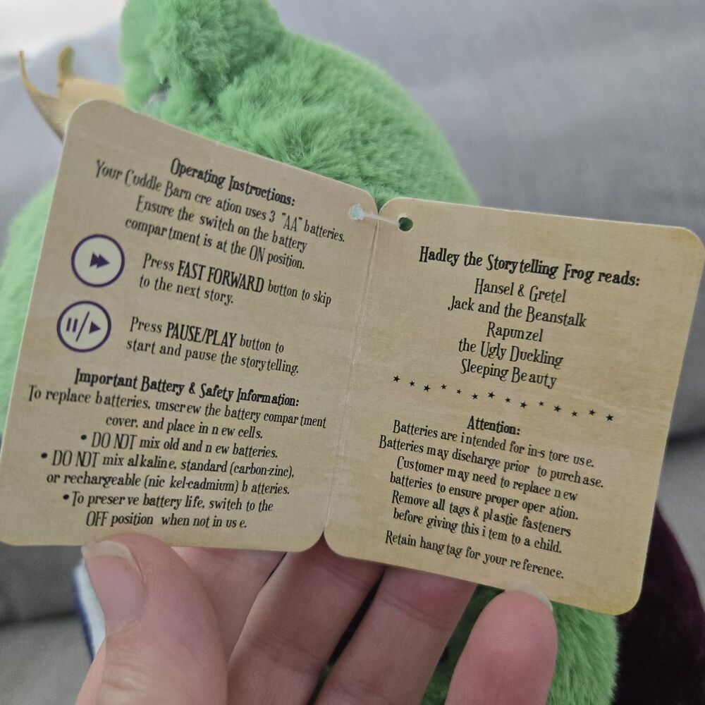 NWT Cuddle Barn Hadley Storytelling Frog Prince Plush Toy Reads 5 Fairy Tales - Picture 12 of 14